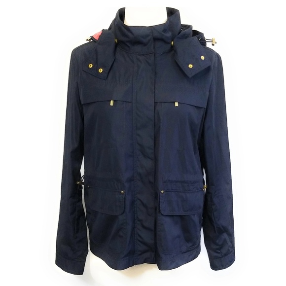 ZARA Navy Blue Hooded Raincoat Jacket Size M